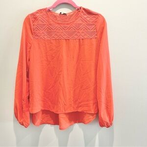 Lily Vibrant Coral Blouse with Geometric Lace Size Medium